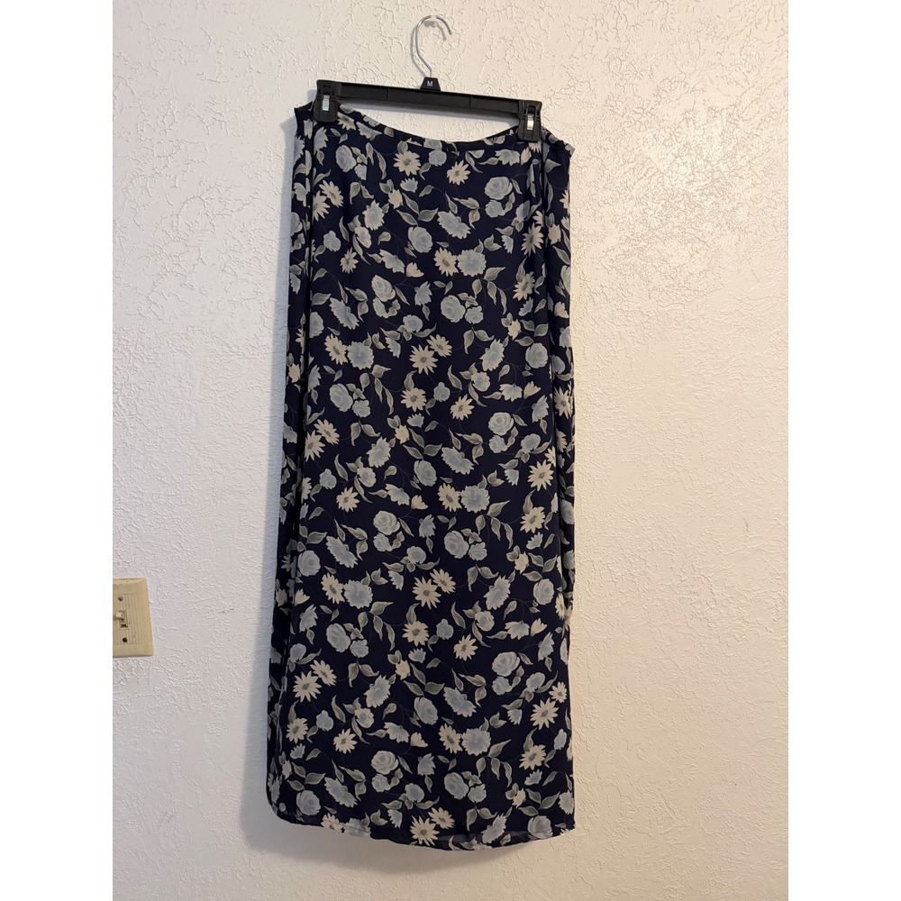 Old Navy Vintage Navy Blue Floral Maxi Skirt Size 14 Chiffon Flowy 90s Y2K Boho